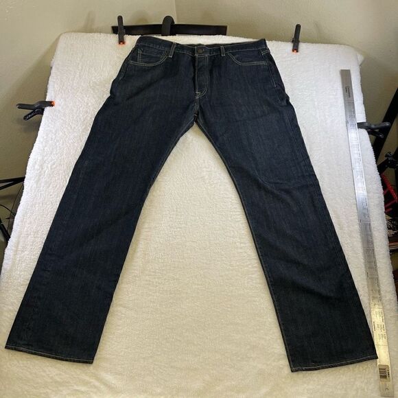 Levi's 501 Button Fly Denim Blue Jeans Tag 36x32 - Picture 1 of 14